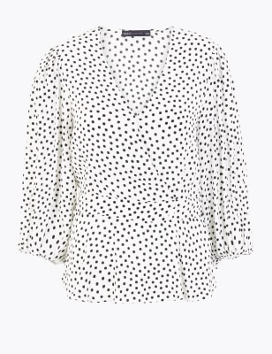 long sleeve polka dot blouse