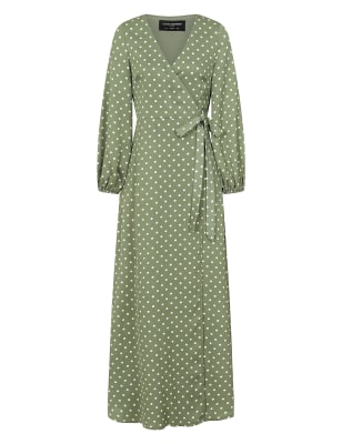 sage polka dot wrap dress