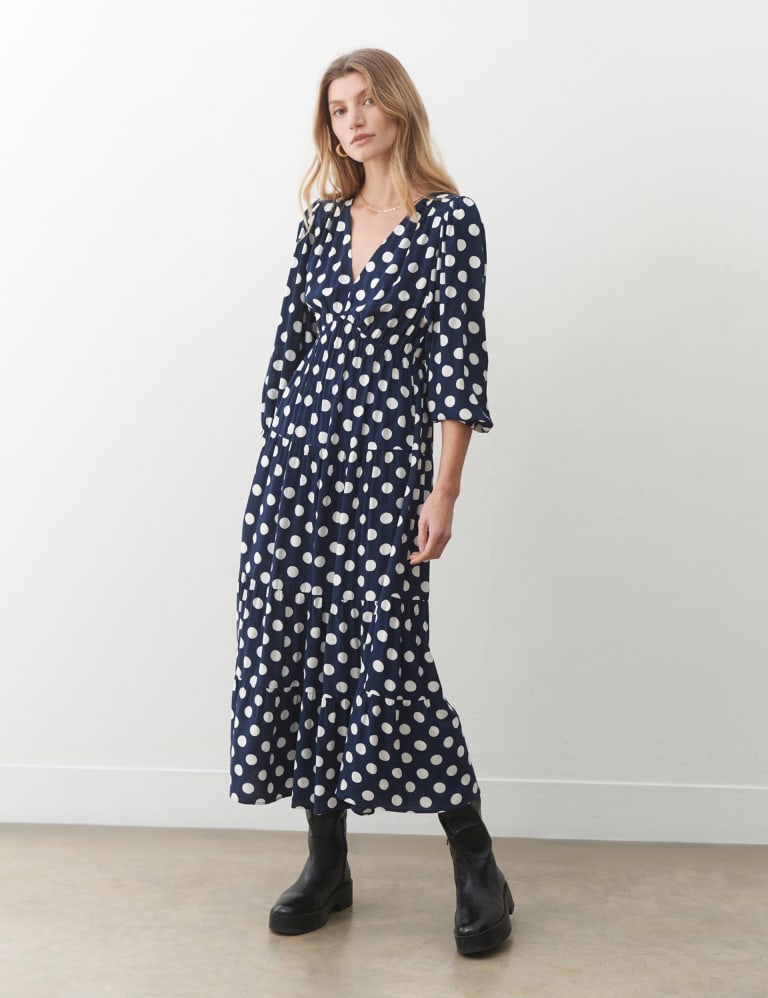 Polka Dot V-Neck Midaxi Tiered Dress 1 of 4