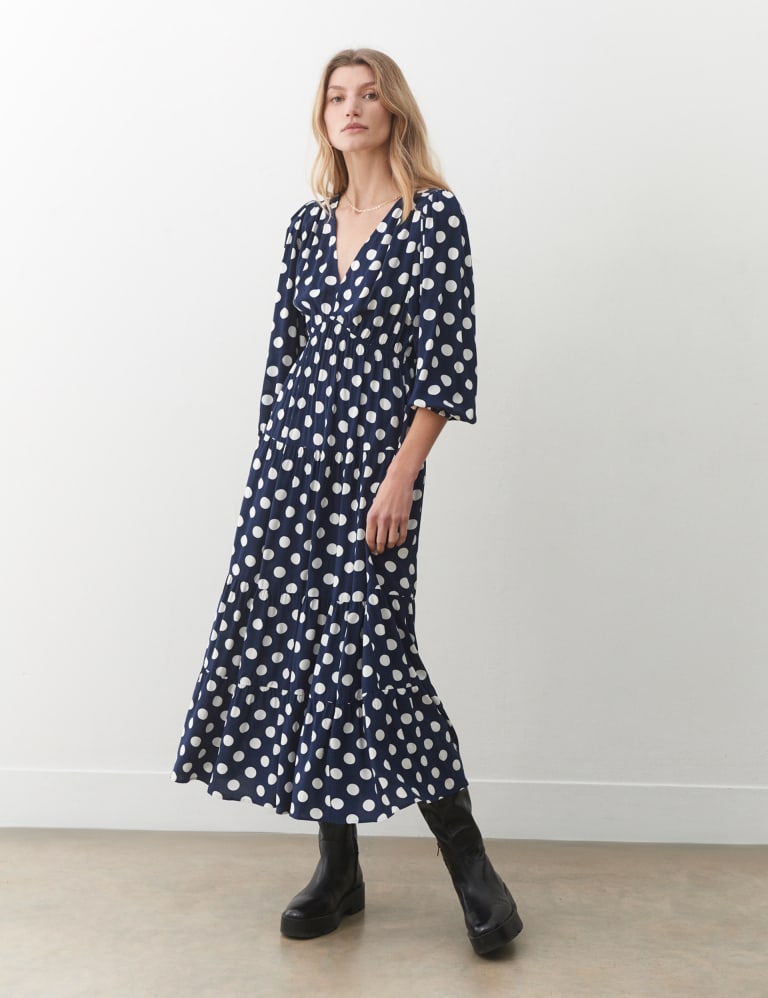 Polka Dot V-Neck Midaxi Tiered Dress 3 of 4