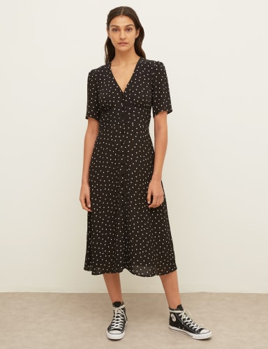 Polka Dot V-Neck Midi Dress 1 of 5