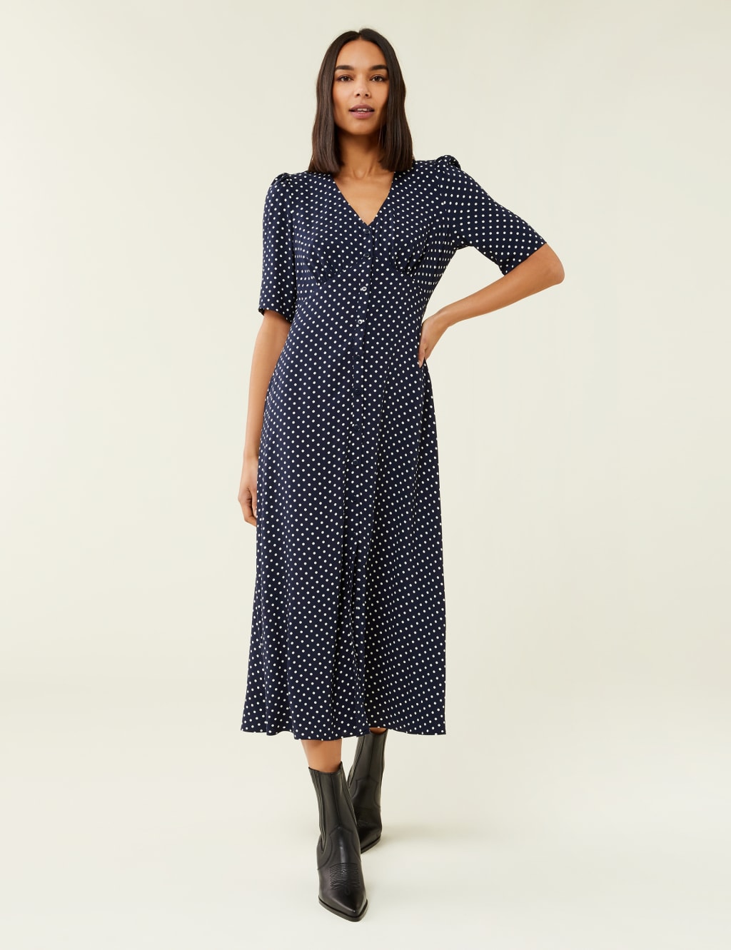 Polka Dot V-Neck Midi Tea Dress 3 of 5