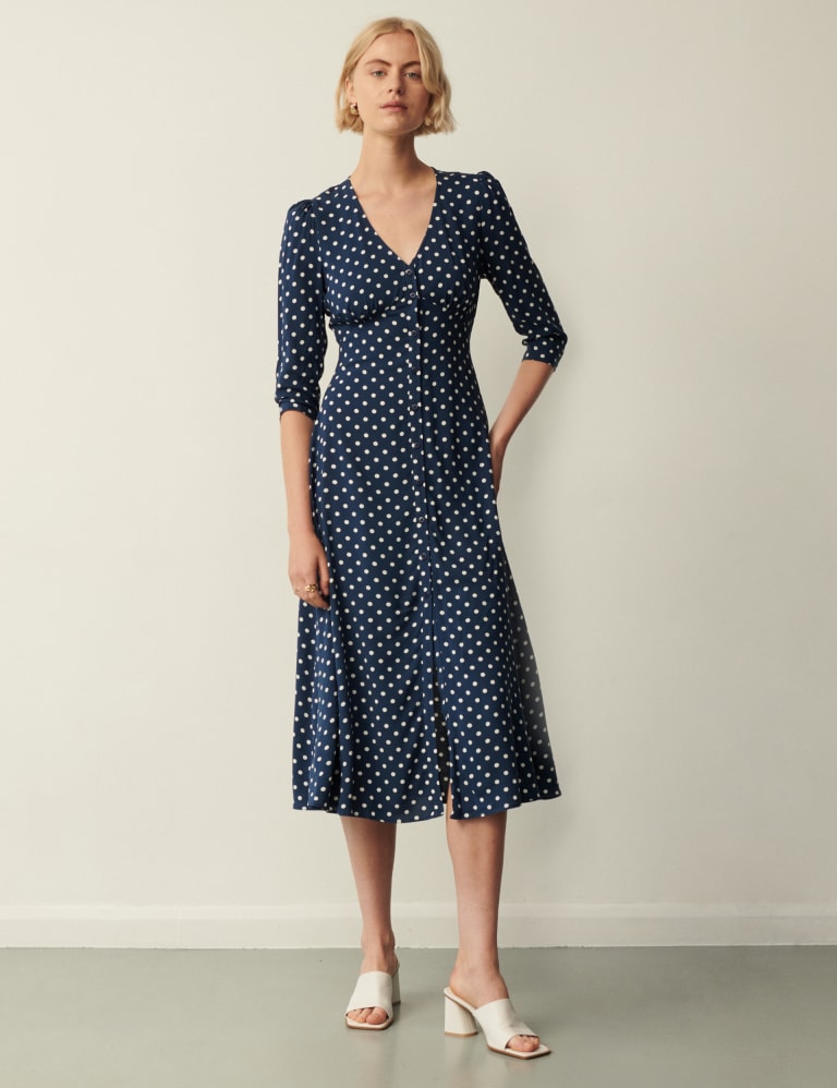 Navy v neck midi dress outlet