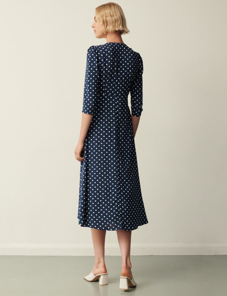 Polka Dot V-Neck Midi Waisted Dress 4 of 4