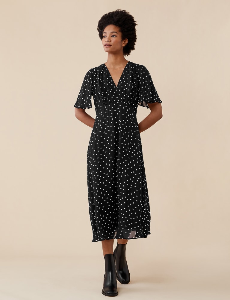 Mango polka dot midi dress clearance