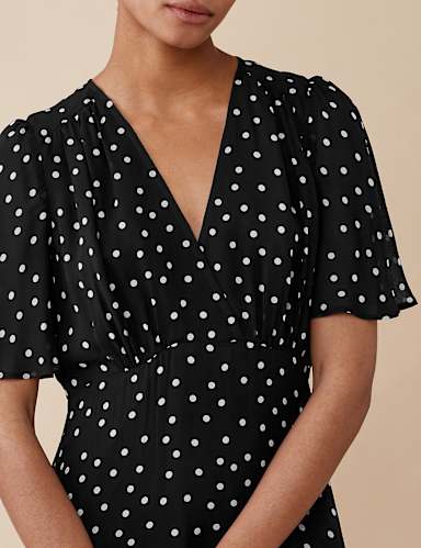 Polka Dot V-Neck Midi Wrap Dress 3 of 4