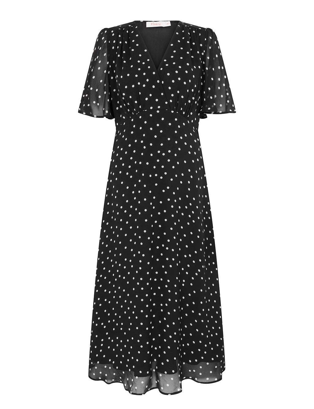 Polka Dot V-Neck Midi Wrap Dress 1 of 4
