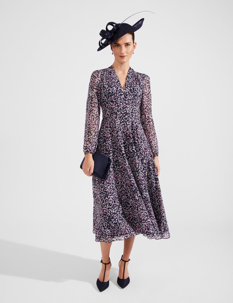 Polka Dot V Neck Pintuck Midi Dress HOBBS M S