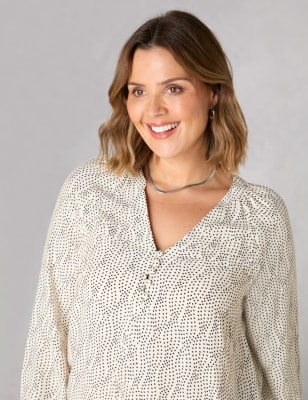 Polka Dot V-Neck Pleated Relaxed Blouse | Live Unlimited London | M&S