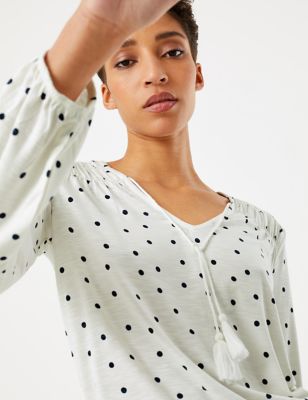 Polka Dot V Neck Relaxed Blouse M S Collection M S