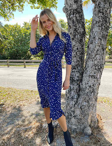 Polka Dot V-Neck Tie Front Shirt Dress 1 of 4