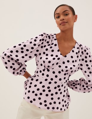 in the style polka dot top