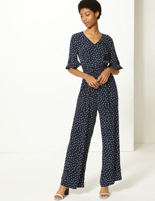 Polka Dot Waisted Jumpsuit M S Collection M S