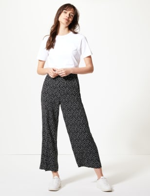 Polka Dot Wide 7/8th Leg Trousers | M\u0026S 