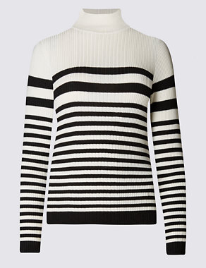 Polo Neck Ribbed Striped Jumper Image 2 of 3