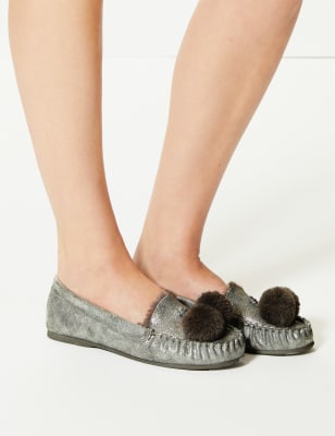 pom pom moccasin slippers