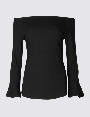 Black fitted bardot store top