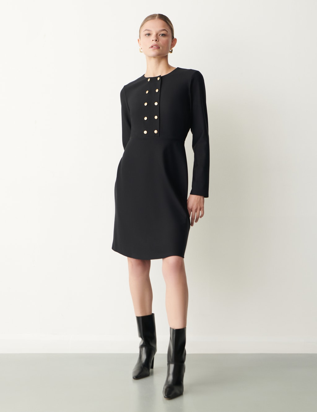 Black button shift dress online