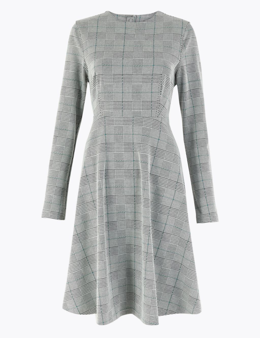 Ponte Checked Fit & Flare Dress 1 of 4