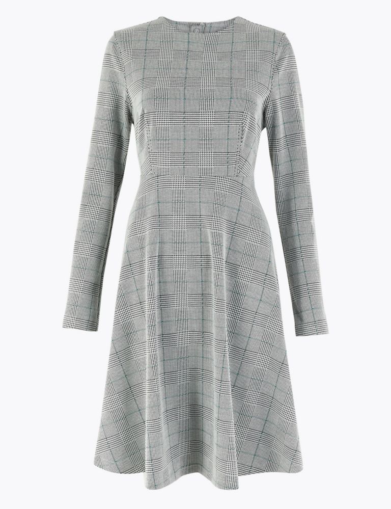 Ponte Checked Fit & Flare Dress 2 of 4