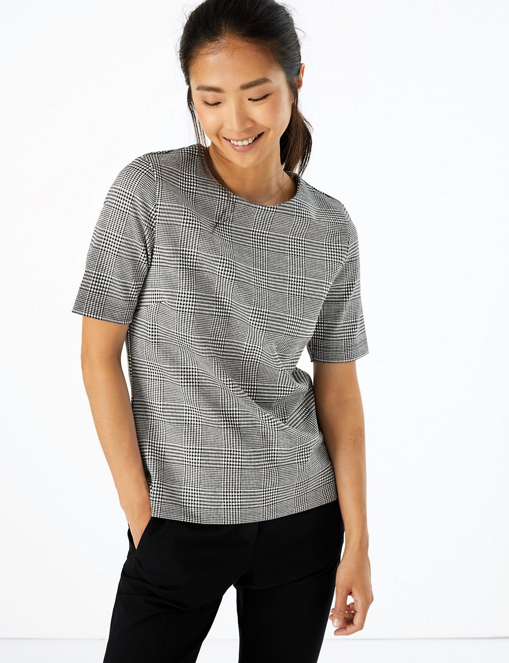 Ponte Checked Short Sleeve Top 3 of 4