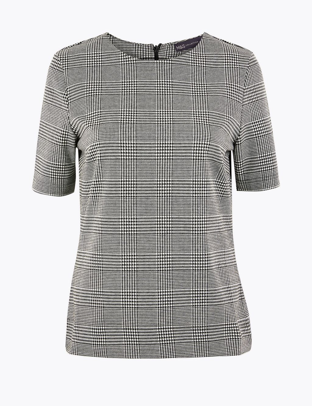 Ponte Checked Short Sleeve Top 1 of 4