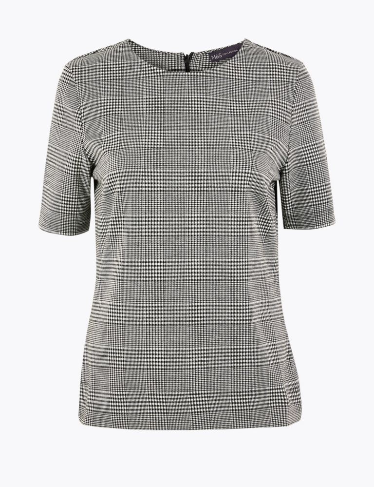 Ponte Checked Short Sleeve Top 2 of 4