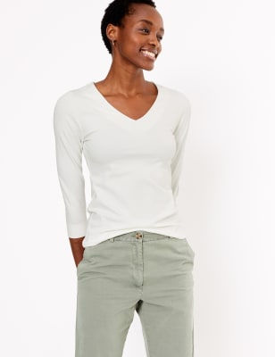 v neck three quarter sleeve tee