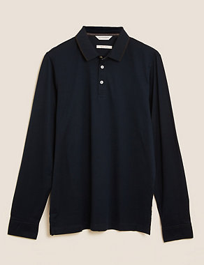 Premium Cotton Long Sleeve Polo Shirt Image 2 of 5