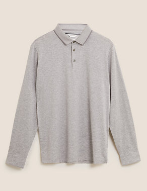 Premium Cotton Long Sleeve Polo Shirt Image 2 of 4
