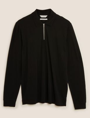 Premium Cotton Long Sleeve Polo Shirt Image 2 of 5