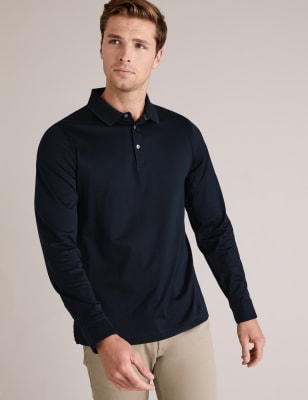 Premium Cotton Long Sleeve Polo Shirt