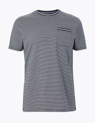 Premium Cotton Striped Crew Neck T-Shirt Image 2 of 4
