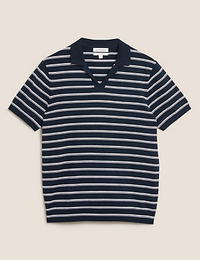 Premium Cotton Striped Knitted Polo Shirt Image 2 of 5