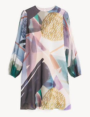 Printed Blouson Sleeve Shift Dress Image 2 of 7