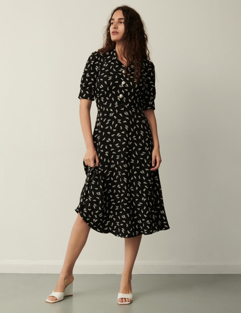 Printed Button Detail Midi Waisted Dress Finery London M S
