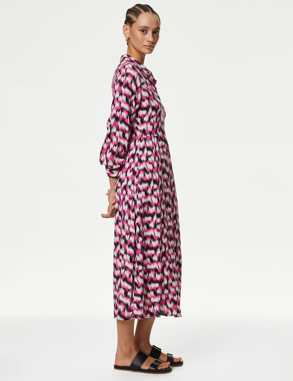 Printed Button Front Midi Shirt Dress 4 of 5