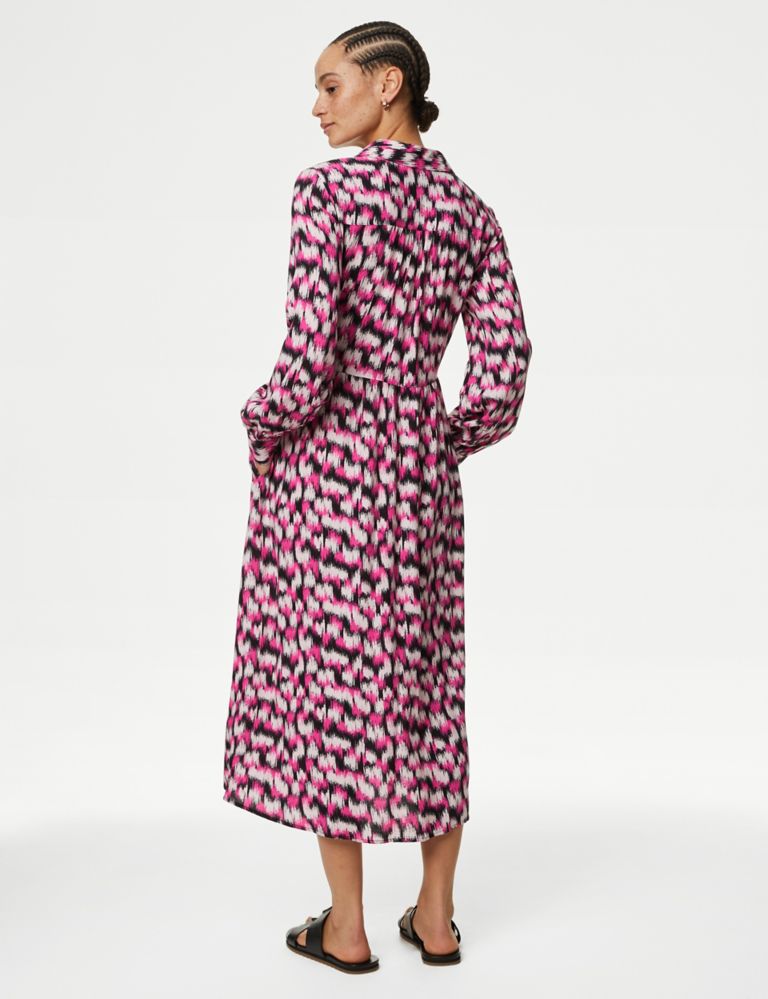 Printed Button Front Midi Shirt Dress 5 of 5