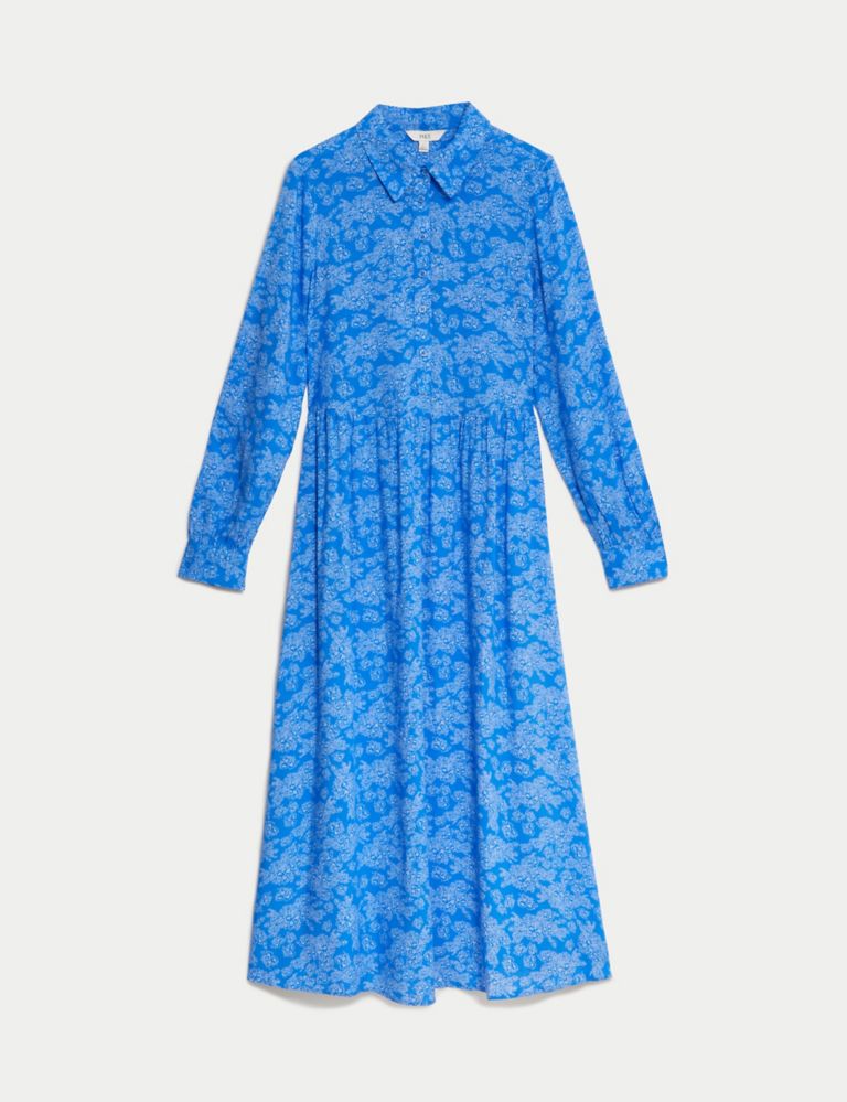Printed Button Front Midi Shirt Dress 2 of 5