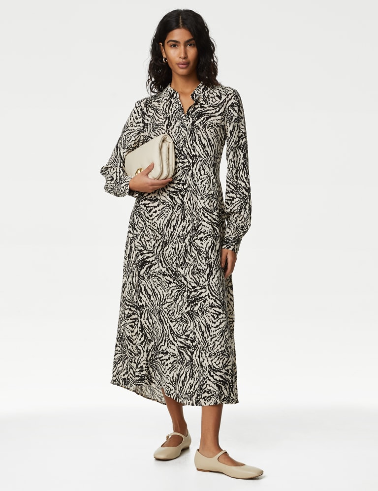 Printed Button Front Midi Shirt Dress 1 of 5