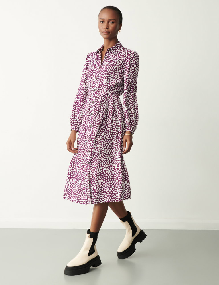 Printed button midi dress store