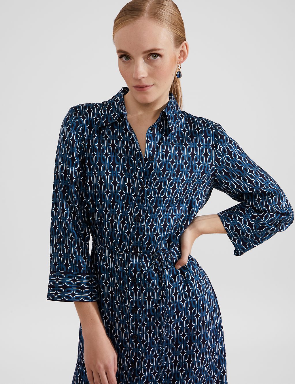 Printed Collared Midi Shirt Dress 7 of 7