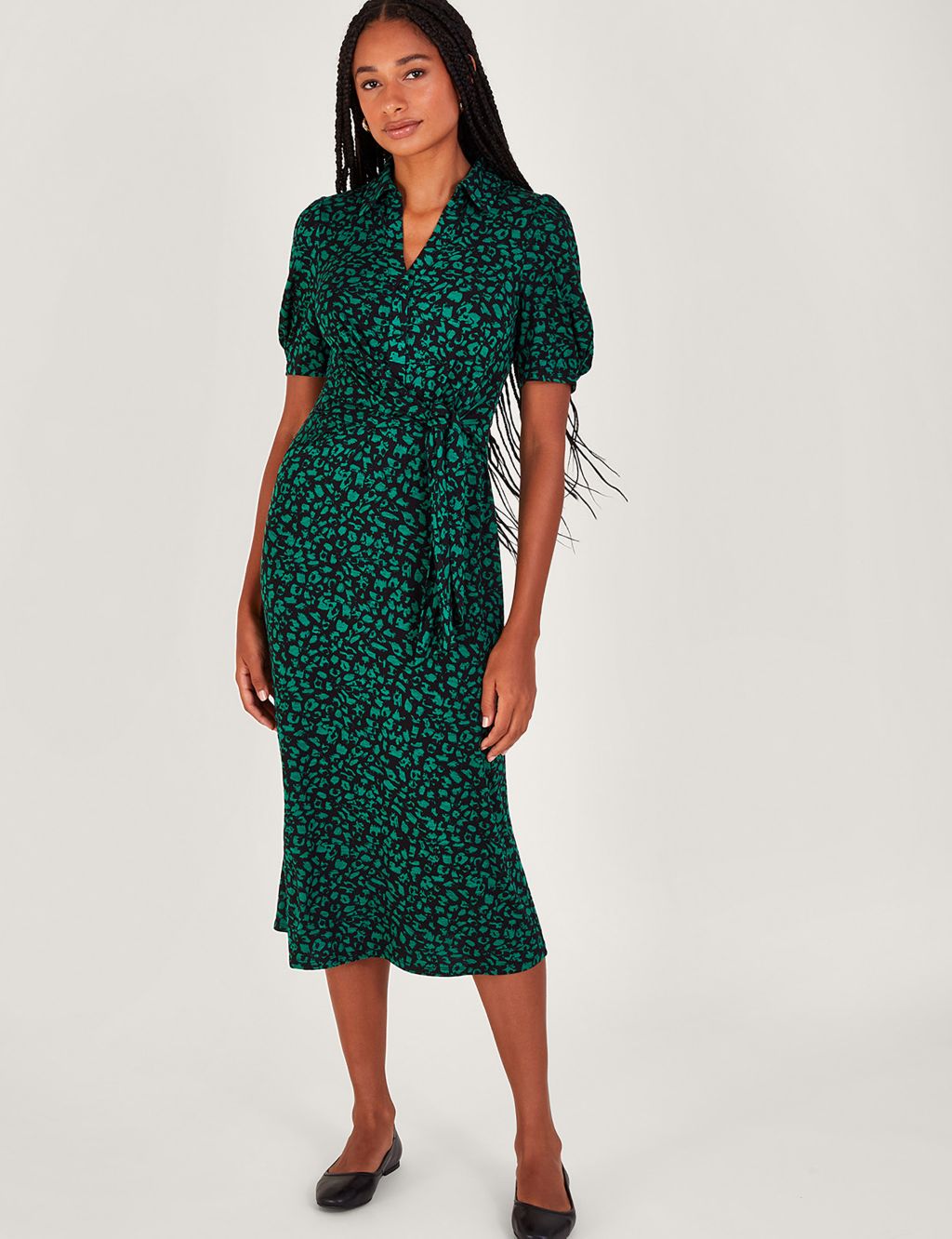 Printed Collared Midi Waisted Dress | Monsoon | M&S