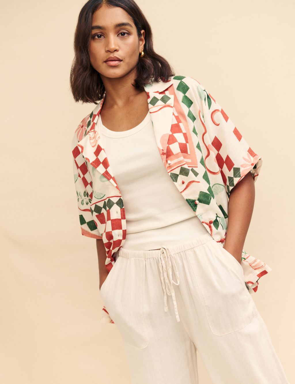 Printed Collared Relaxed Shirt with Linen 6 of 7