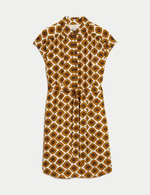 Printed Collared Tie Waist Mini Shift Dress Image 2 of 8