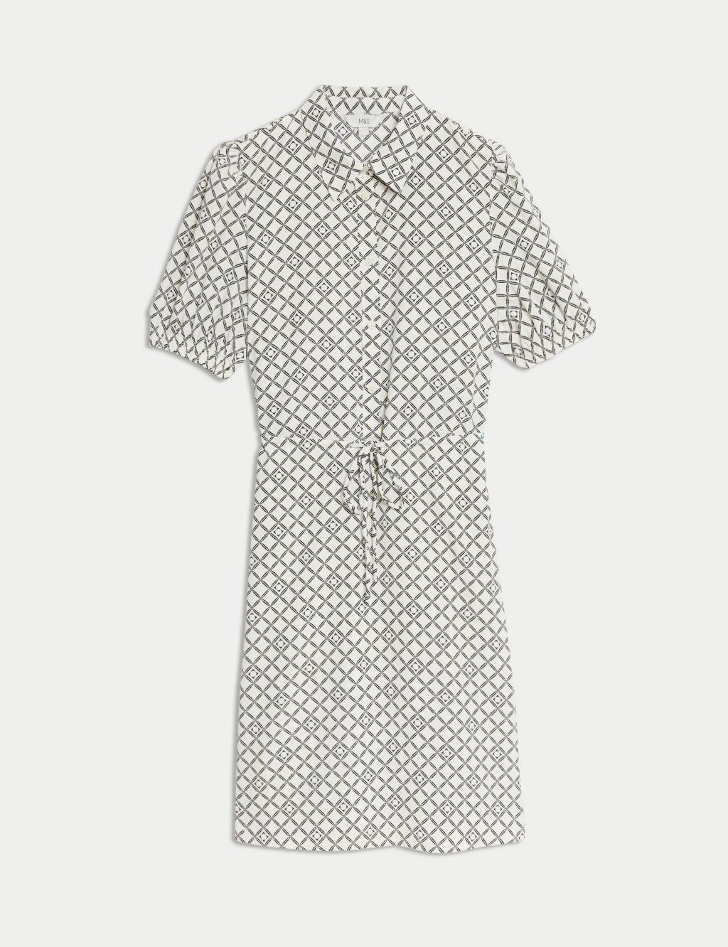Printed Collared Tie Waist Mini Shirt Dress 1 of 4