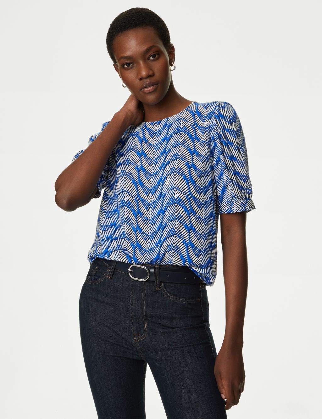 Printed Crew Neck Puff Sleeve Blouse 4 of 5