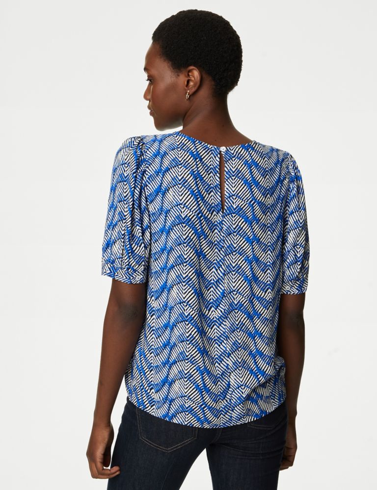 Printed Crew Neck Puff Sleeve Blouse 5 of 5