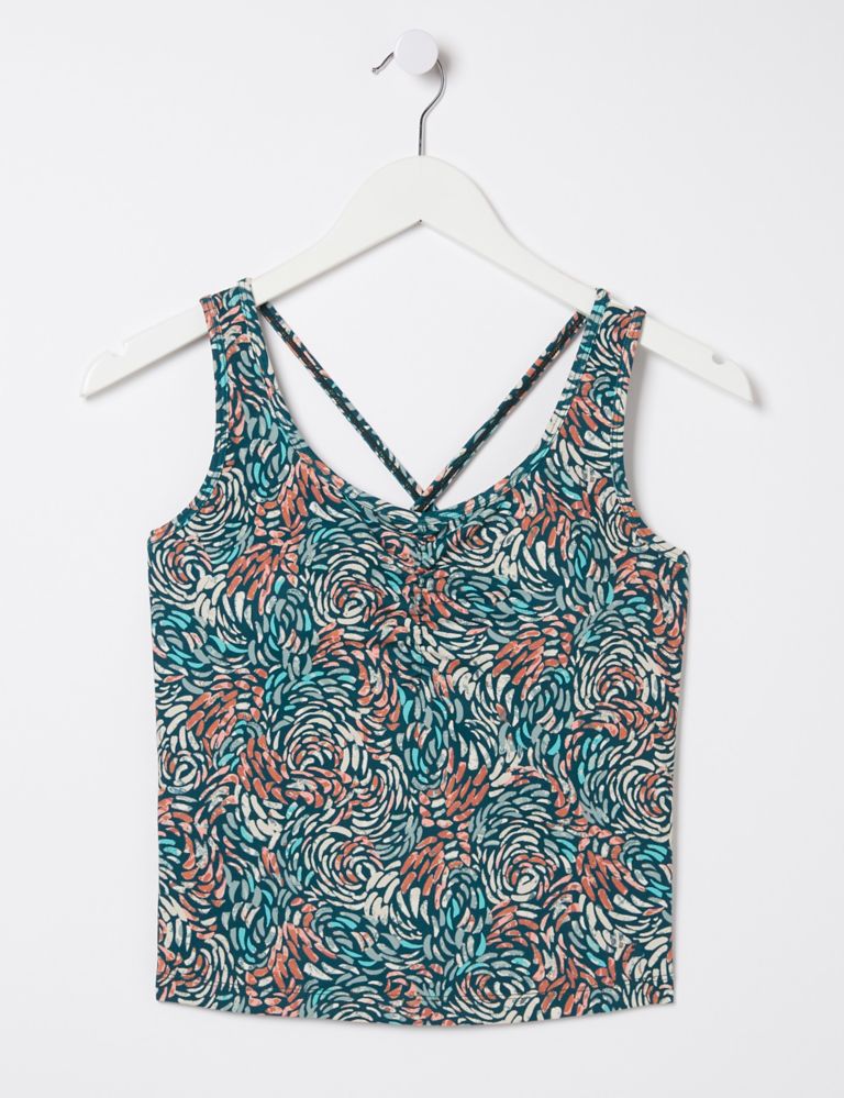 Printed Cross Back Fitted Crop Top 2 of 6