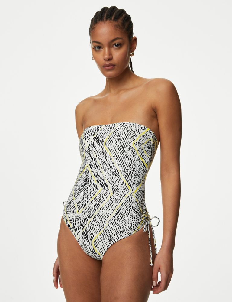 Printed Drawstring Bandeau Swimsuit 1 of 6